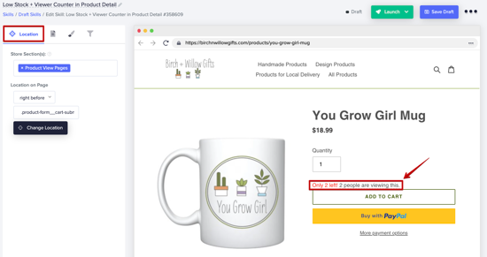 Screenshot of a shop showing a product is about to run out of stock to drive people to click the Buy button before someone else does