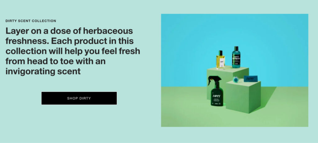 Screenshot of Lush “Dirty Scent Collection” Page