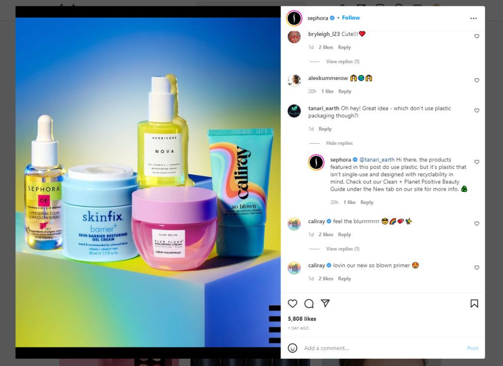 Screenshot of Sephora on Instagram