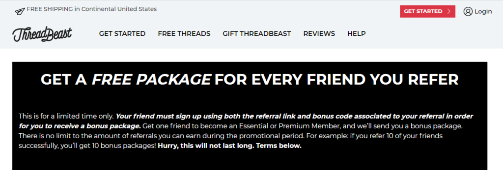 Screenshot of ThreadBeast Referral Program