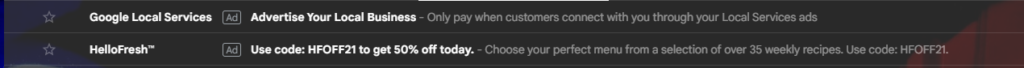 Screenshot of Ads on Gmail