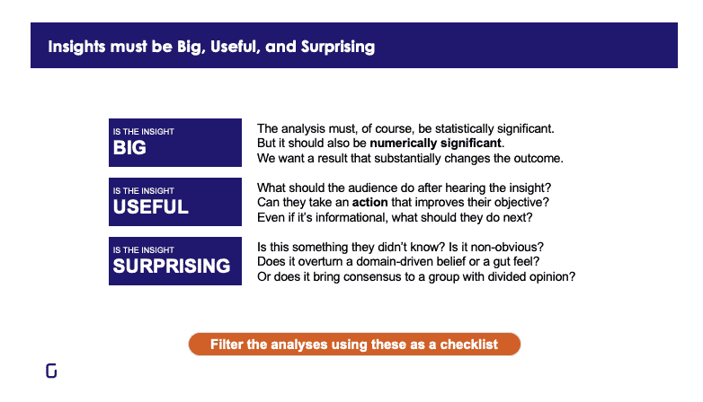 Screenshot of how to create data stories with big, useful, and surprising insights
