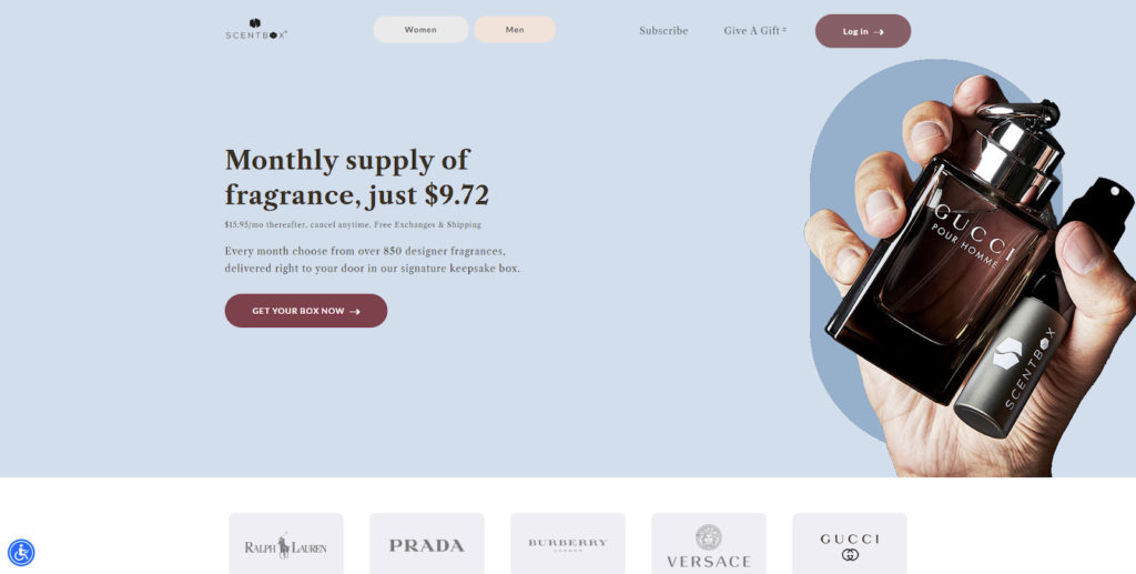 Screenshot of Scentbox Landing Page
