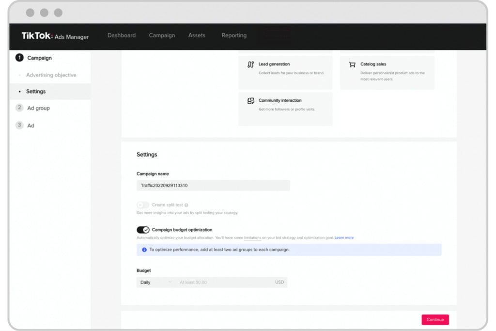 Screenshot of TikTok Business Campaign Budget Optimization 